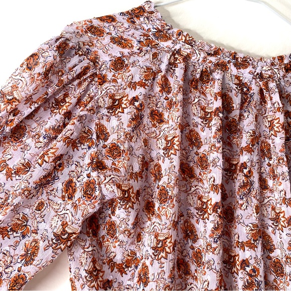 Rachel Zoe Lavender Floral Smocked Puff Sleeve Blouse - Picture 8 of 9